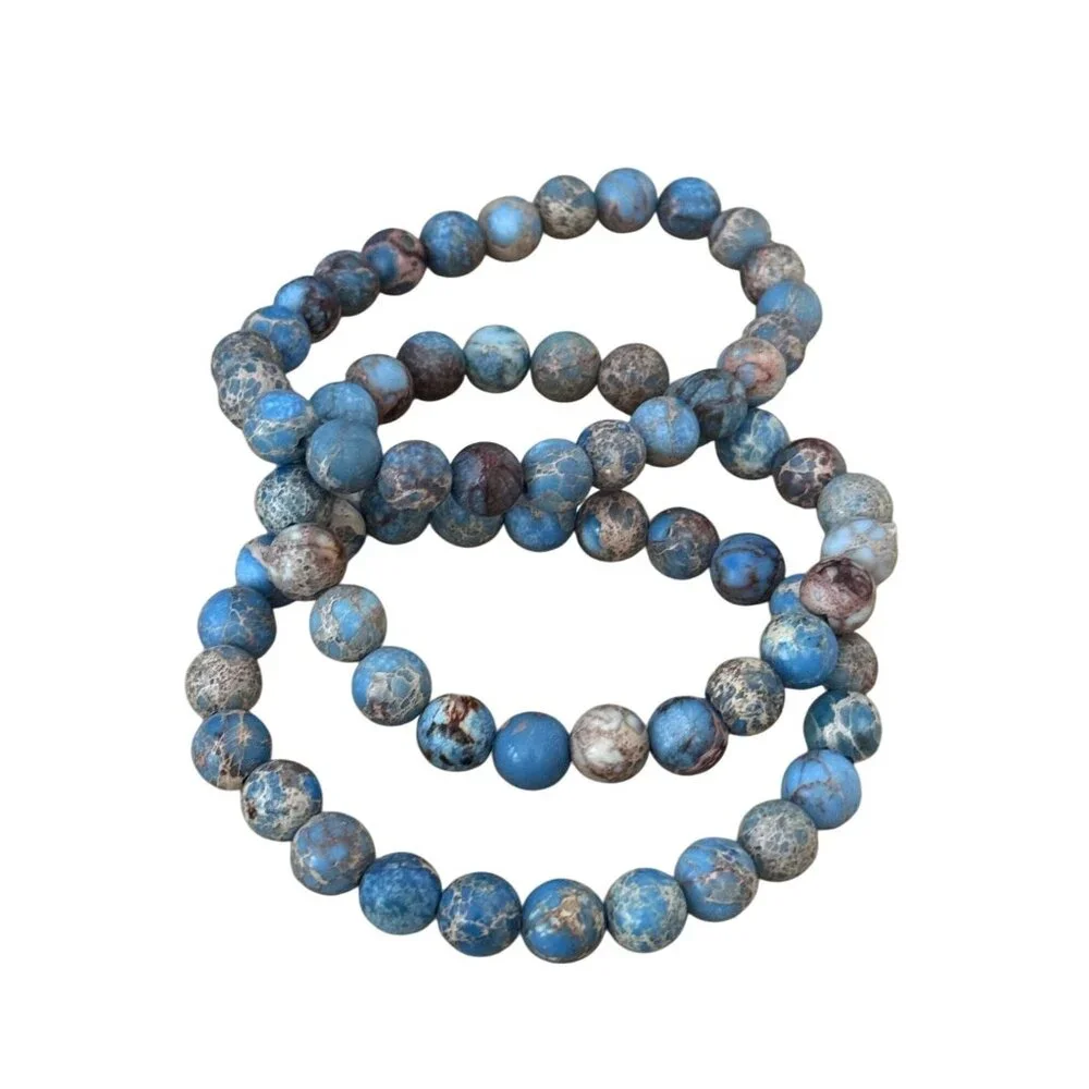 Blue Variscite Beaded Stretch Bracelets Set Of 3 - Picture 3 of 4